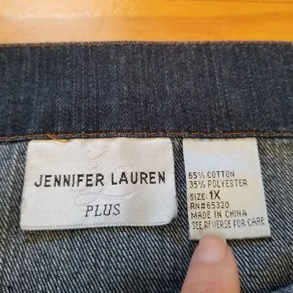 Jennifer Lauren 1X Blue Jean Denim Skirt Button Down Pockets